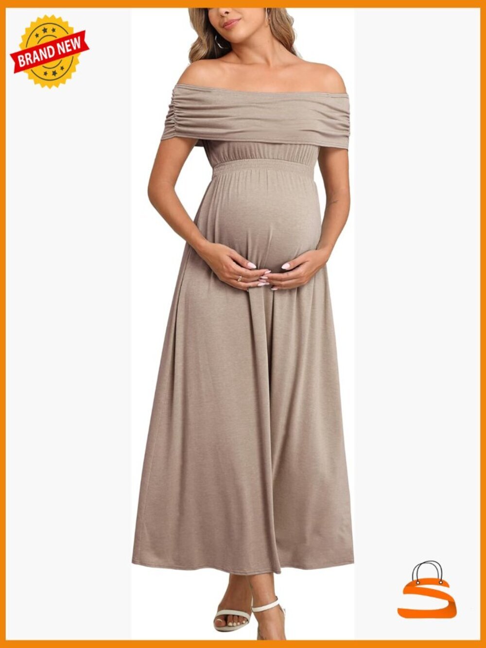 Off Shoulder Maxi Maternity Dress for Photoshoot Baby Shower Sleeveless